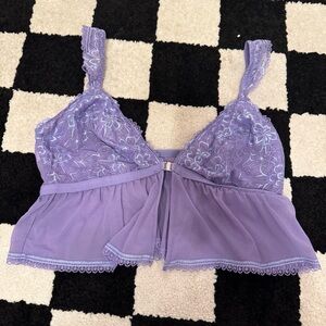 Auden Lingerie Purple Lace & Blue Embroidered Intimates Top Bralette
